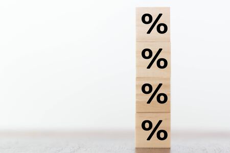 Percentage Sign on wooden cubes with copy spaceの写真素材
