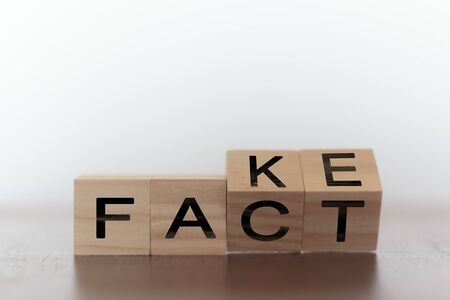 Fact and fake written on wooden cubesの写真素材