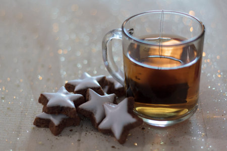 Cup of tea and cookies. Winter and holiday concept