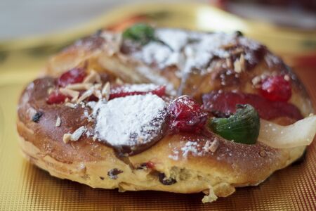 Portuguese traditional Christmas cake called Bolo rei or King's Cakeの写真素材