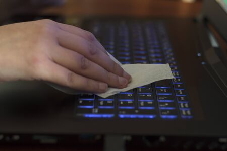 Clean and disinfect computer keyboard. Germs, bacteria, Covid-19 Contaminationの写真素材