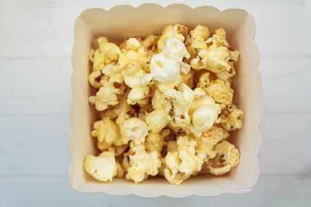 Top view of popcorns on boxの写真素材