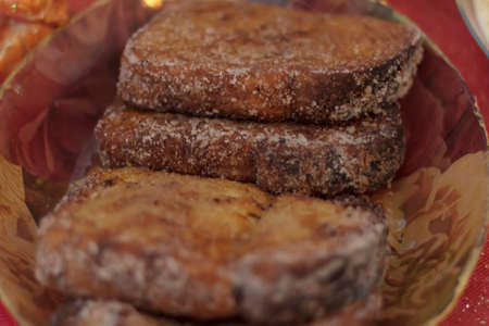 Christmas french toast, traditional portuguese sweet called Rabanadasの写真素材