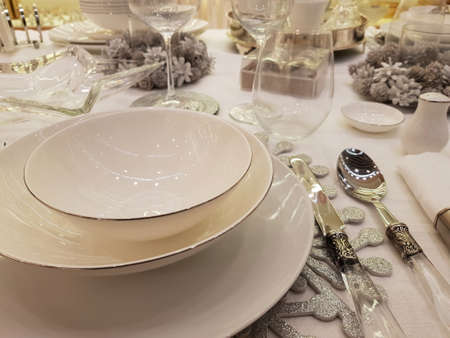 Elegant Christmas table settingの写真素材