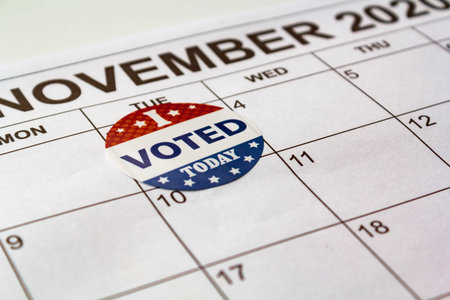 Calendar with November 3rd market with I voted today sticker. US election day concept