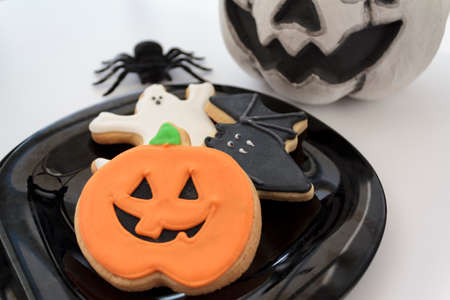 Halloween biscuits on white backgroundの写真素材