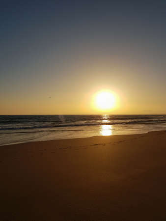 Ocean beach at sunsetの写真素材