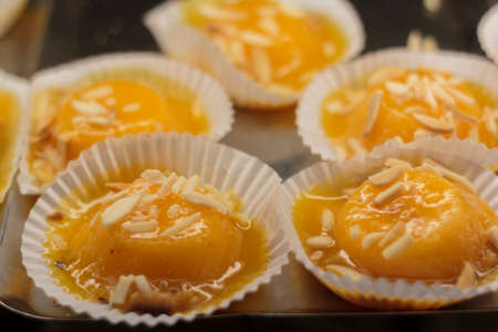 Delicious portuguese sweet pastry with egg custardの写真素材