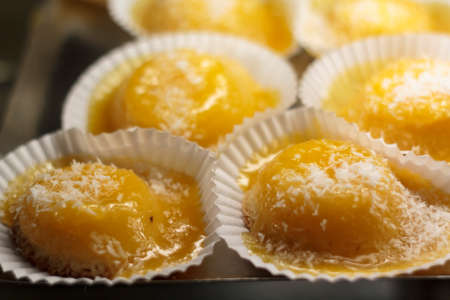 Delicious portuguese sweet cake with egg custardの写真素材