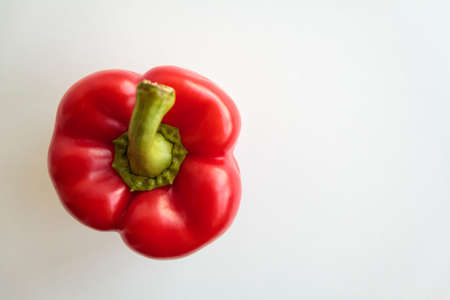 Top view of red pepper on white background with copy spaceの写真素材