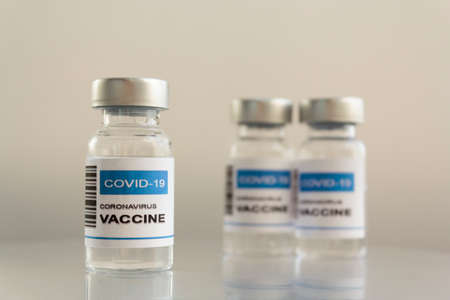 Injection Vials with Covid-19 coronavirus vaccineの写真素材