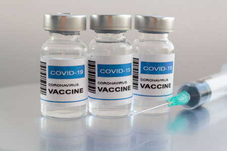 Injection Vials with Covid-19 coronavirus vaccineの写真素材
