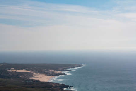 Aerial view of beach, sea and sky horizonの写真素材