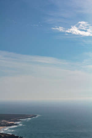 High angle view of beach, sea and blue skyの写真素材