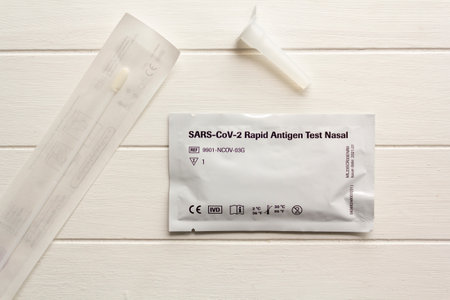 Lisbon, Portugal :12, April 2021- Covid-19 home test kit, rapid test, self test kitのeditorial素材
