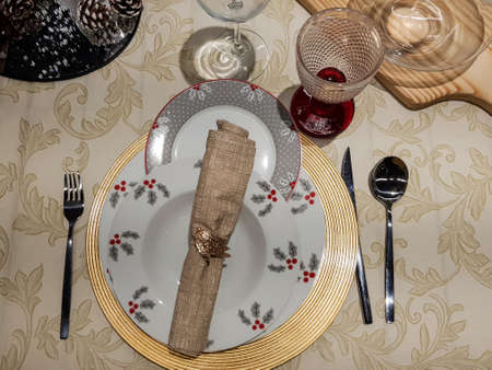 Christmas table settingの写真素材
