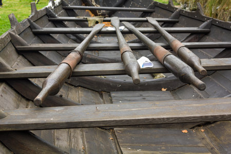 Viking ship with wooden oars