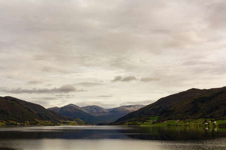 Norway landscape with mountains and northern seaの写真素材
