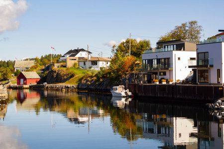 Residential area in Norway with houses facing the sea