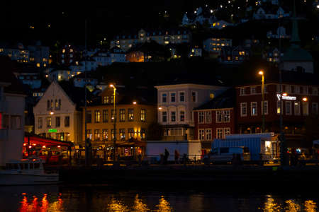 Bergen, Norway - CIRCA, September 2021: Night life in Bergen cityのeditorial素材