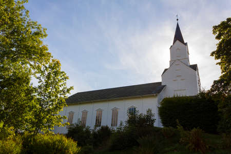 White wooden norwegian churchの写真素材