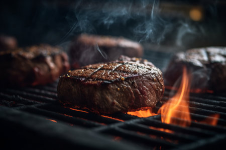 Cooking a stake on the grillの素材