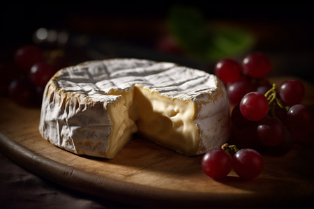 Camembert cheese on wooden tableの素材
