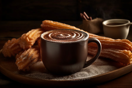 Churros and hot chocolate. Generative AIの素材