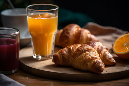 Delicious breakfast with fresh croissant and orange juiceの素材