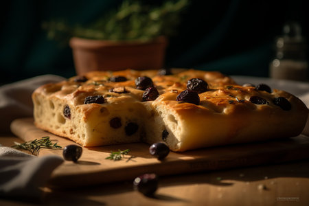 Delicious Focaccia on wooden boardの素材