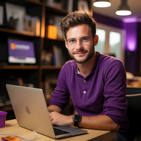 Young Professional Working on Laptop in Officeの素材