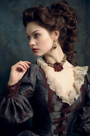 Classical beauty portrait of a woman in historical costumeの素材