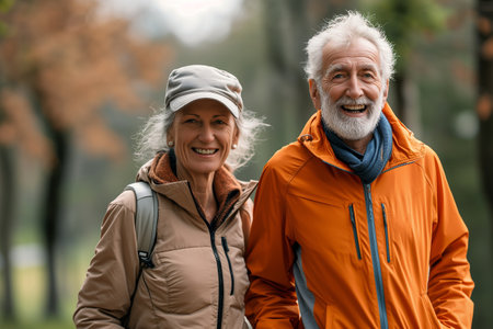 Senior Couple Enjoying a Walk in Parkの素材