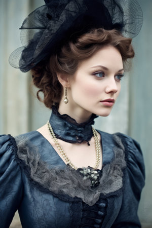 Portrait of a woman dressed in luxurious Victorian styleの素材