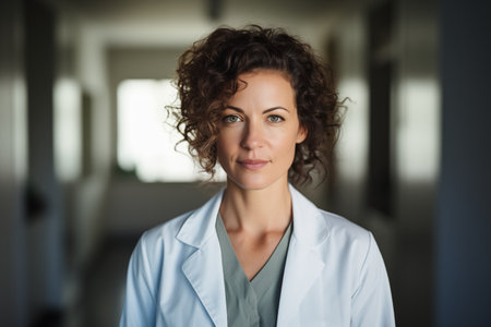 Female Healthcare Professional in Lab Coat Indoorsの素材