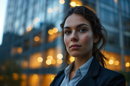 Confident Businesswoman in Urban Evening Settingの素材