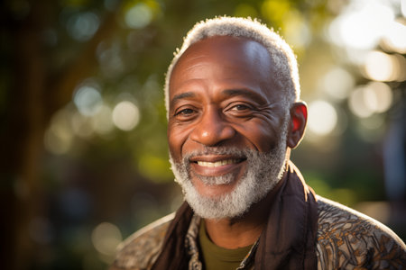 Portrait of a cheerful elderly African American man with a warm smileの素材