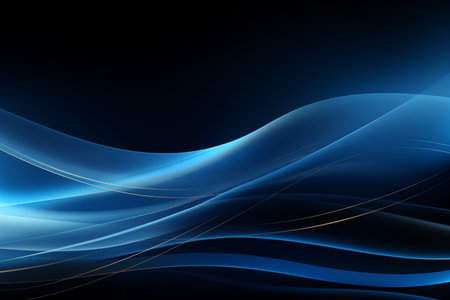 Smooth flowing blue waves on a dark background.の素材