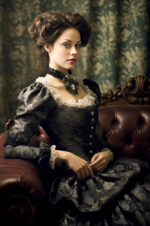 Elegant Victorian Woman seated in an ornate settingの素材