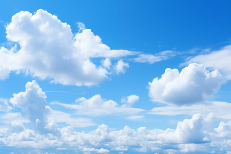 Serene Blue Sky with Fluffy White Clouds on Sunny Dayの素材