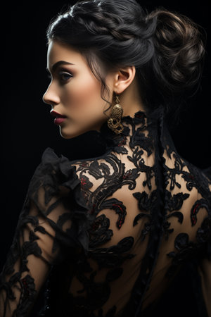 Rear view of beautiful woman with victorian dressの素材