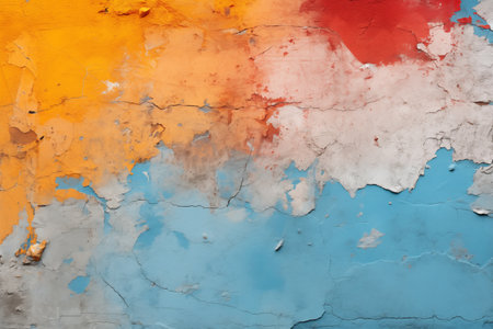Colorful wall with peeling paint backgroundの素材