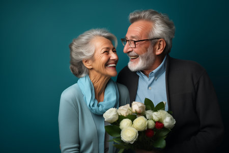 Elderly couple in love in studio backgroundの素材