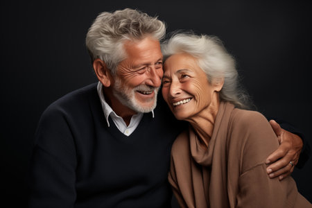 Elderly couple in love in studio backgroundの素材