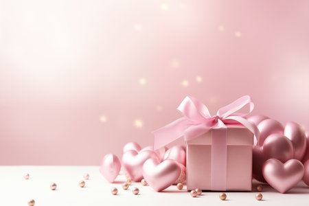 Valentine's day background with pink hearts and gift box.の素材