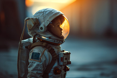 Little kid dressed in astronaut costumeの素材