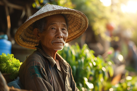 Elderly Asian Man at a Traditional Marketの素材