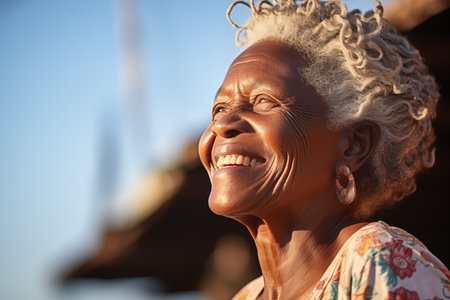 Happy and carefree elderly woman smilingの素材