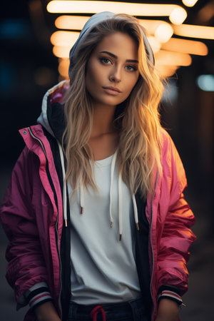 Beautiful blonde young woman sith trendy sport clothesの素材