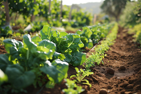 Row of vegetables on Organic farmの素材